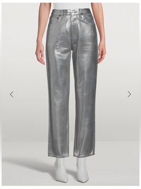 90s Metallic Pinch Waist Straight Jeans - 32